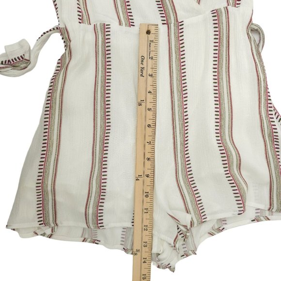 Sadie And Sage Striped Romper Size S Tie Belt Back Zip Lined Deep V Neck - Picture 10 of 16